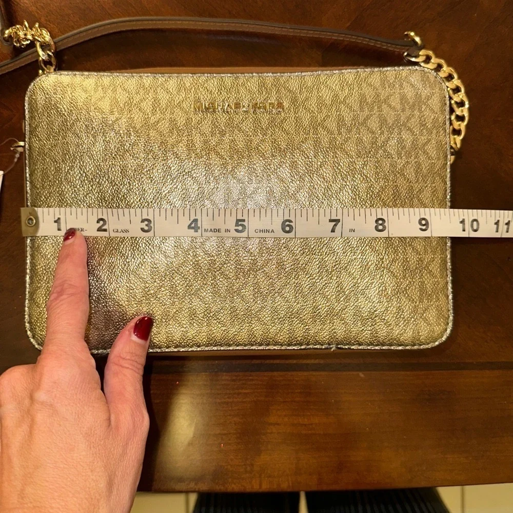 Michael Kors Jet Set Large East West Crossbody Bag Metallic Gold Signature NWT
